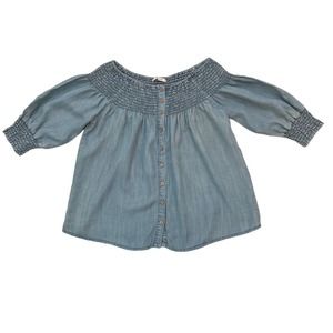 Miss Me Off the shoulder Blue denim Blouse Size Small